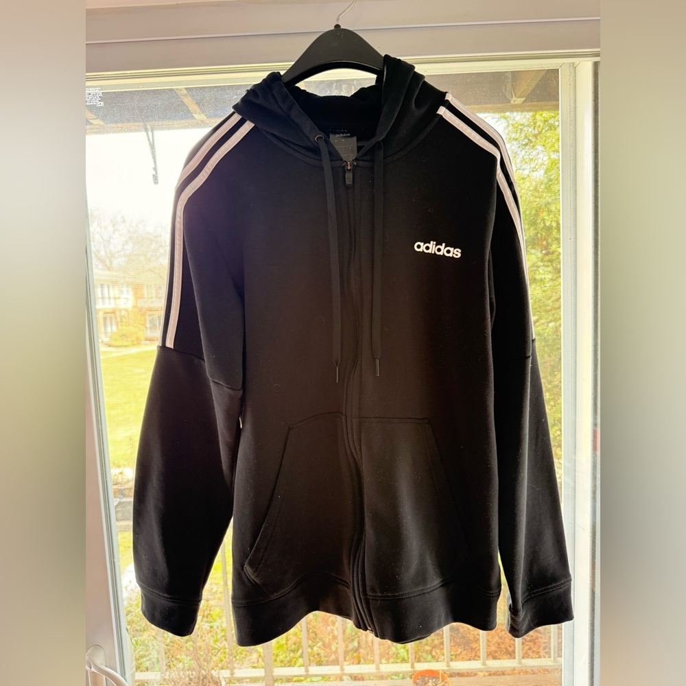 adidas Black Hoodie Sweater with White Stripes